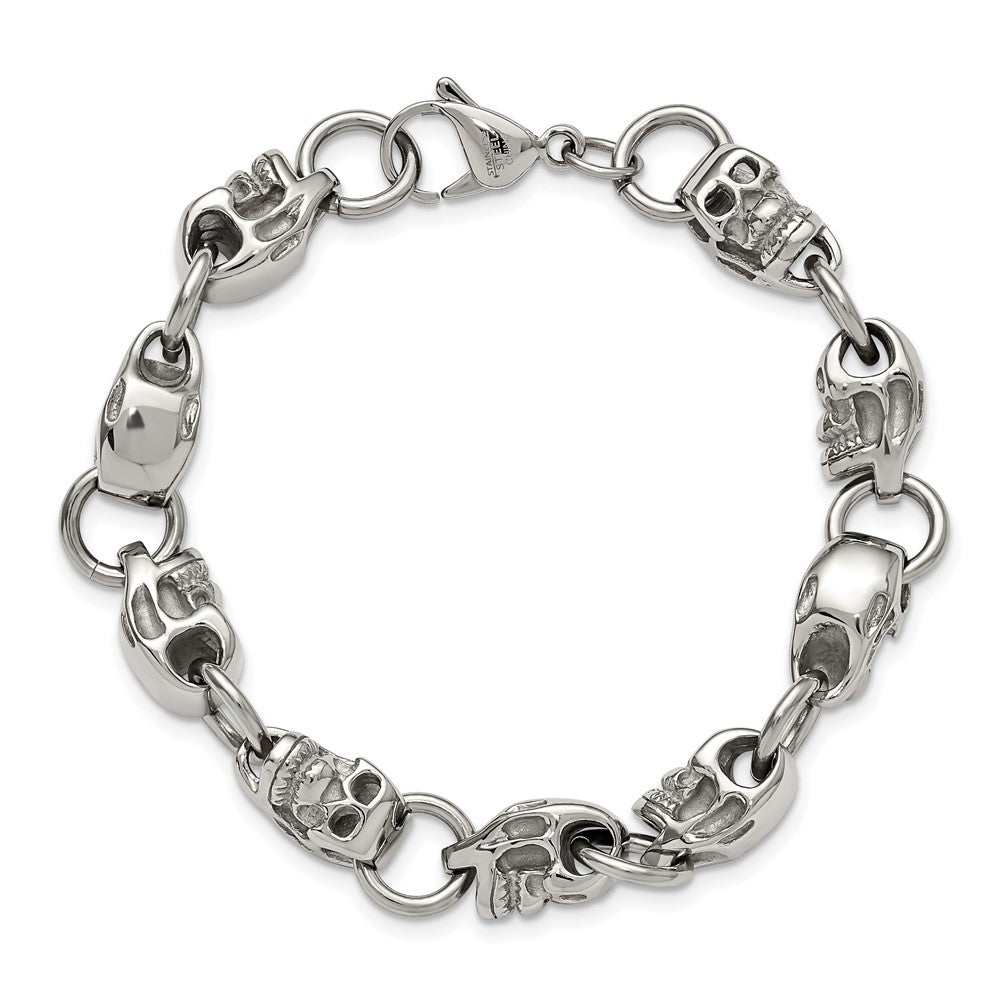 Chisel Stainless Steel Polished Skull Link 8.75 inch Bracelet SRB171-8.75