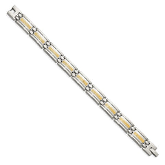 Chisel Stainless Steel Polished with 14k Gold Inlay 8.75 inch Link Bracelet SRB1711-8.75