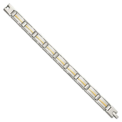 Chisel Stainless Steel with 14k Gold Accent Brushed and Polished 8.75 inch Link Bracelet SRB1721-8.75