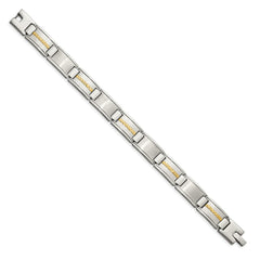Chisel Stainless Steel with 14k Gold Accent Brushed and Polished 8.75 inch Link Bracelet SRB1722-8.75