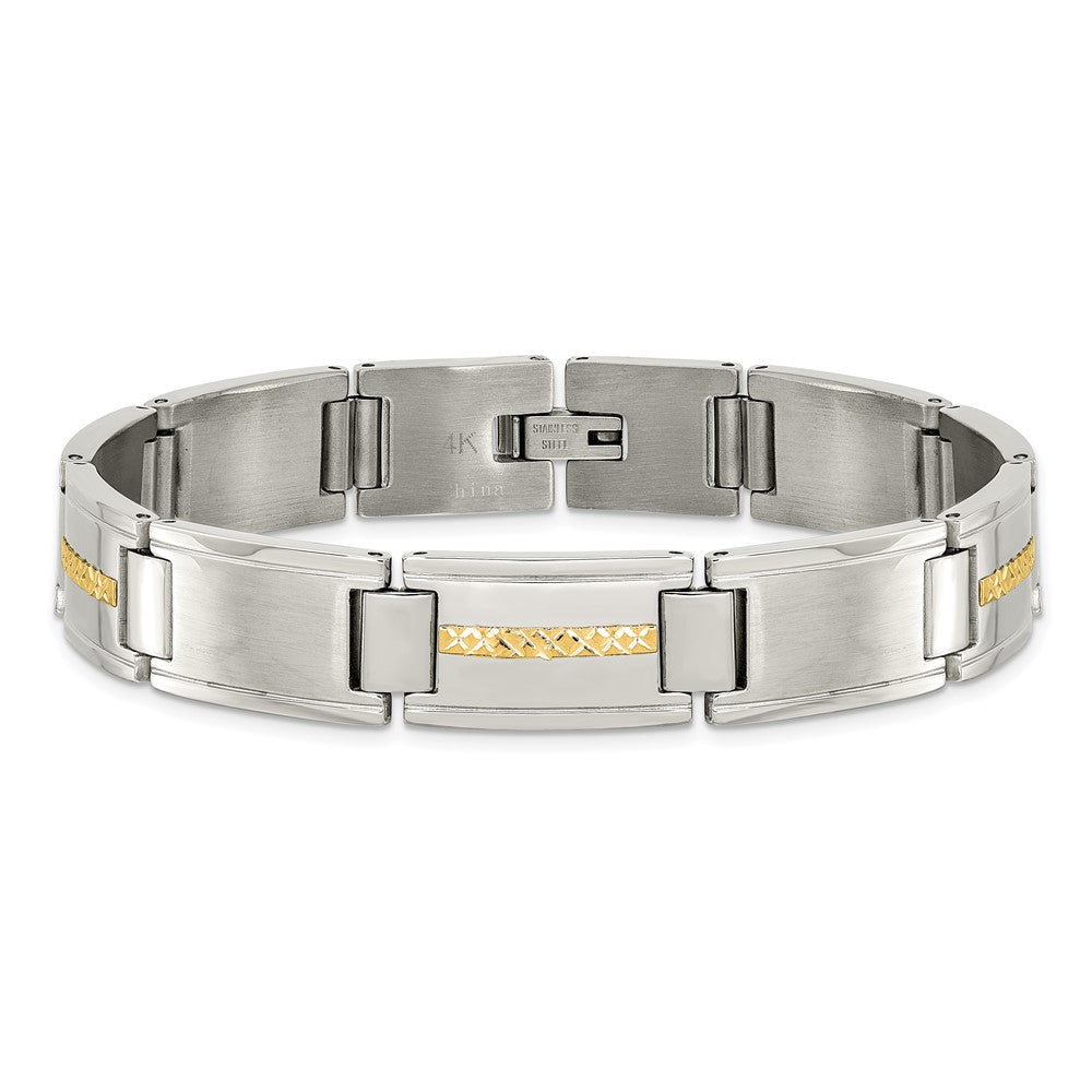 Chisel Stainless Steel with 14k Gold Accent Brushed and Polished 8.75 inch Link Bracelet SRB1722-8.75