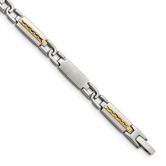 Chisel Stainless Steel with 14k Gold Accent Brushed and Polished 8.75 inch Link Bracelet CHBRACELET