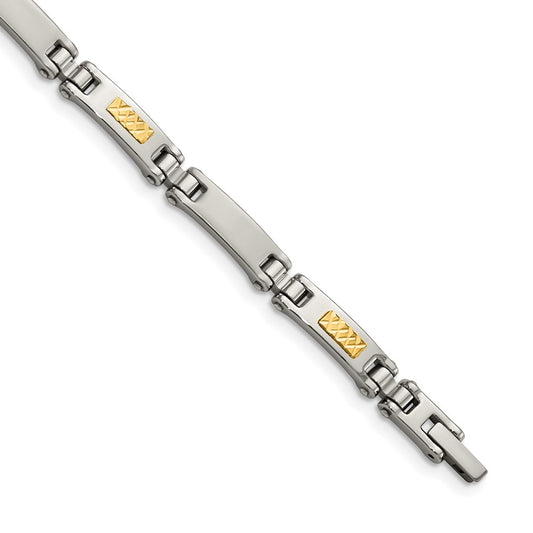 Chisel Stainless Steel with 14k Gold Accent Brushed and Polished 8.25 inch Link Bracelet SRB1730-8.25