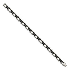 Chisel Stainless Steel Polished with Black Rubber 8.75 inch Link Bracelet SRB175-8.75