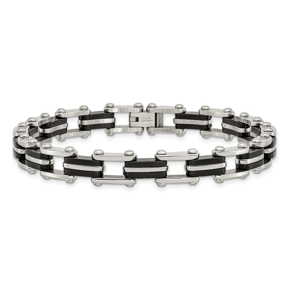 Chisel Stainless Steel Polished with Black Rubber 8.75 inch Link Bracelet SRB175-8.75
