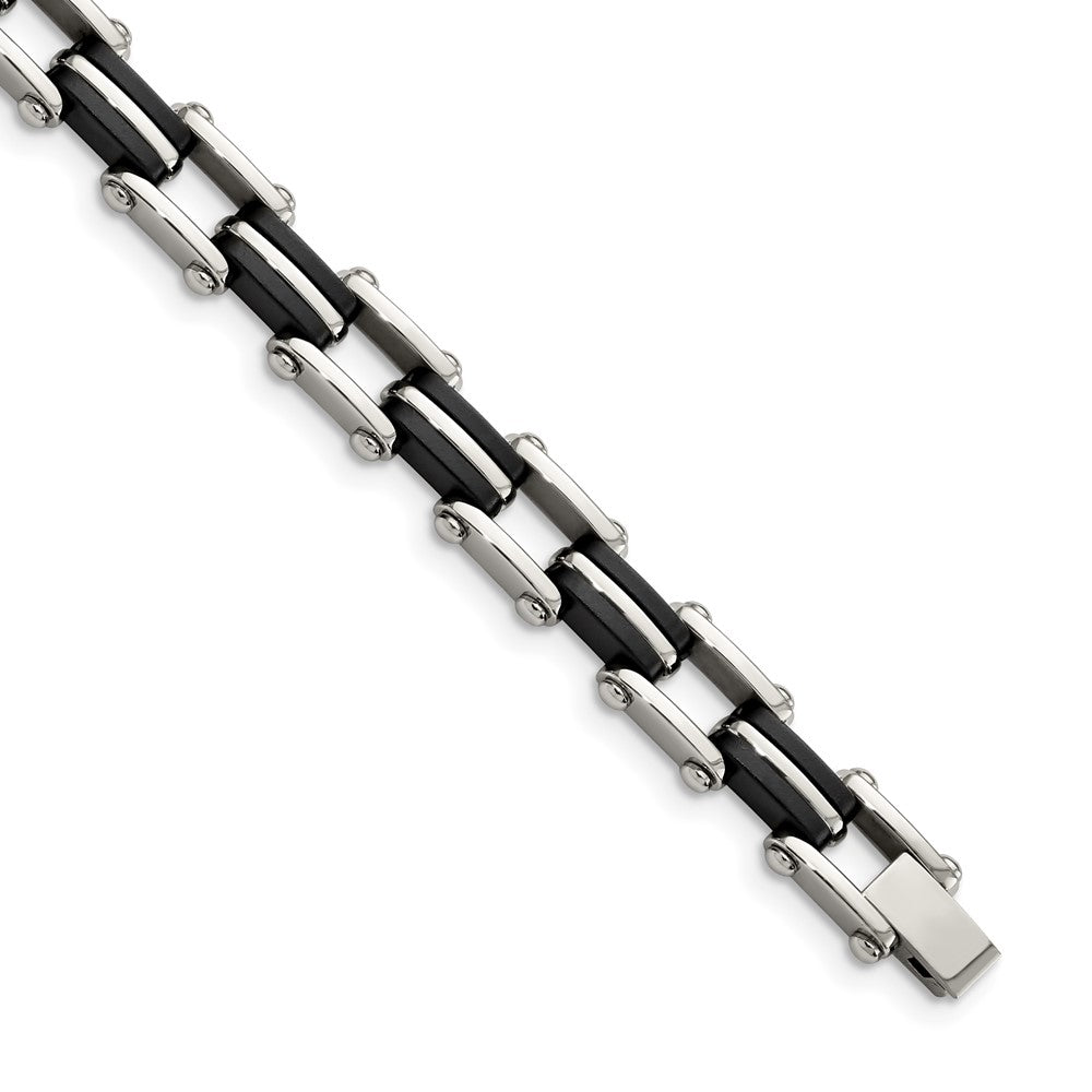 Chisel Stainless Steel Polished with Black Rubber 8.75 inch Link Bracelet SRB175-8.75