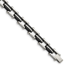 Chisel Stainless Steel Polished with Black Rubber 8.75 inch Link Bracelet SRB175-8.75