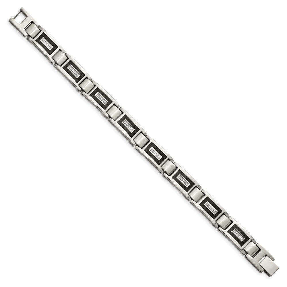 Chisel Stainless Steel Brushed and Polished with CZ and Black Carbon Fiber Inlay 8.75 inch Link Bracelet SRB1795-8.75