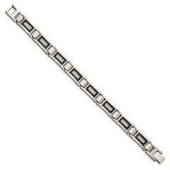 Chisel Stainless Steel Brushed and Polished with CZ and Black Carbon Fiber Inlay 8.75 inch Link Bracelet SRB1795-8.75