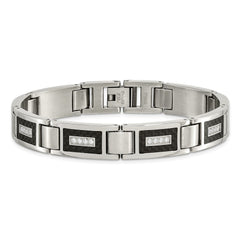 Chisel Stainless Steel Brushed and Polished with CZ and Black Carbon Fiber Inlay 8.75 inch Link Bracelet SRB1795-8.75