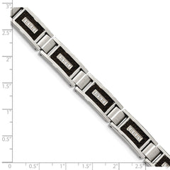 Chisel Stainless Steel Brushed and Polished with CZ and Black Carbon Fiber Inlay 8.75 inch Link Bracelet SRB1795-8.75