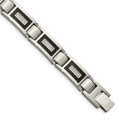 Chisel Stainless Steel Brushed and Polished with CZ and Black Carbon Fiber Inlay 8.75 inch Link Bracelet SRB1795-8.75