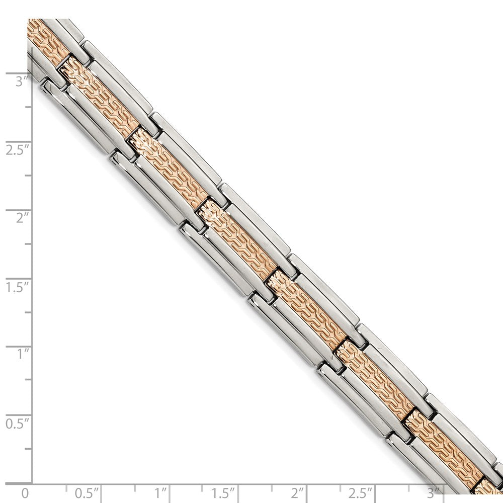 Chisel Stainless Steel Polished and Textured Rose IP-plated 8.5 inch Link Bracelet SRB1797-8.5