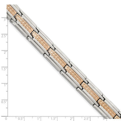 Chisel Stainless Steel Polished and Textured Rose IP-plated 8.5 inch Link Bracelet SRB1797-8.5
