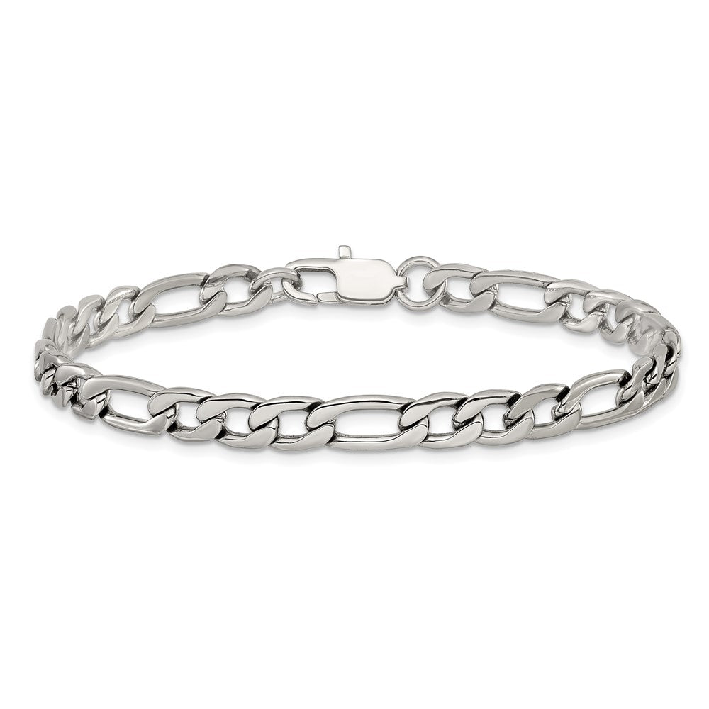 Chisel Stainless Steel Polished 6mm 8 inch Figaro Chain Bracelet SRB1806-8