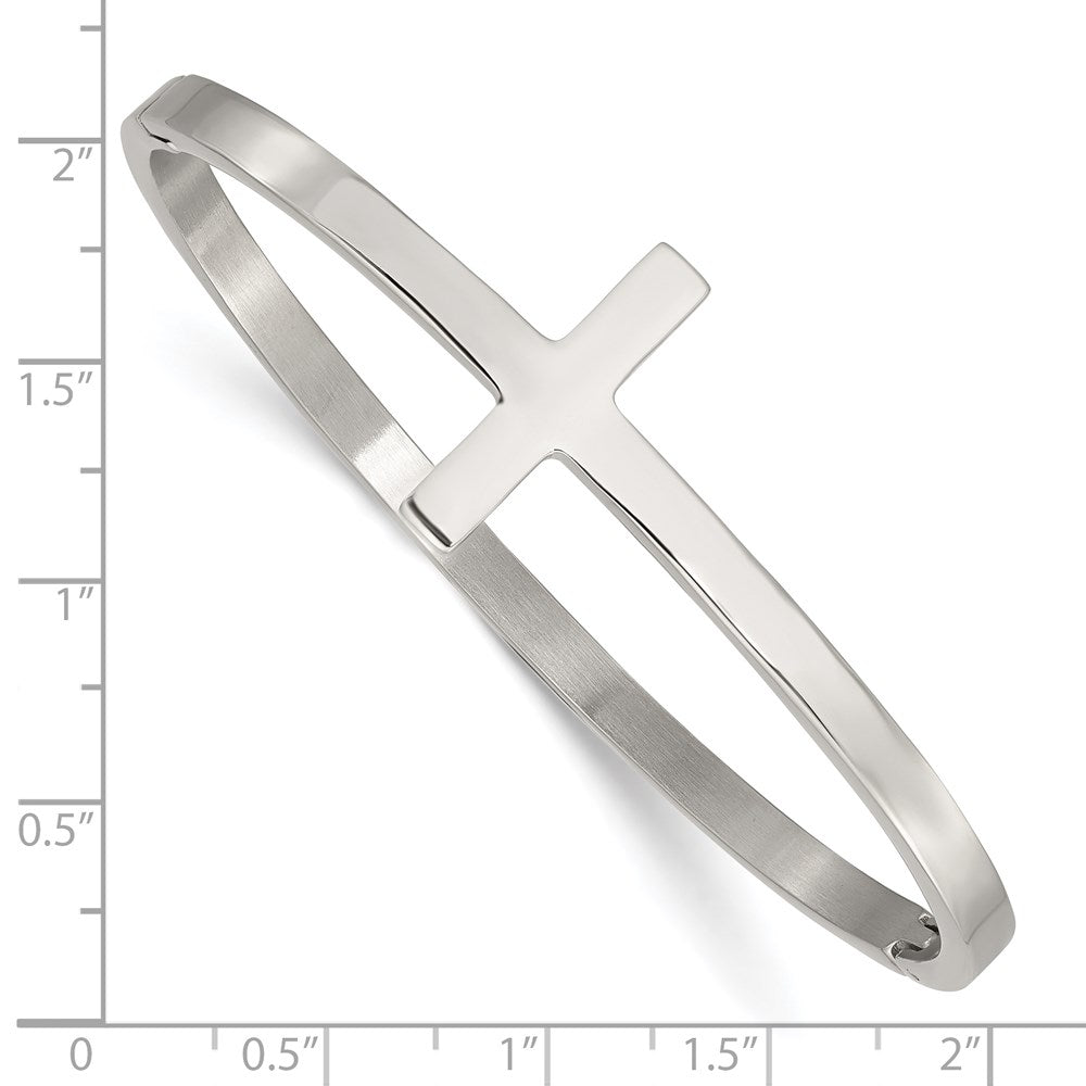 Chisel Stainless Steel Polished Sideways Cross Hinged Bangle SRB1852