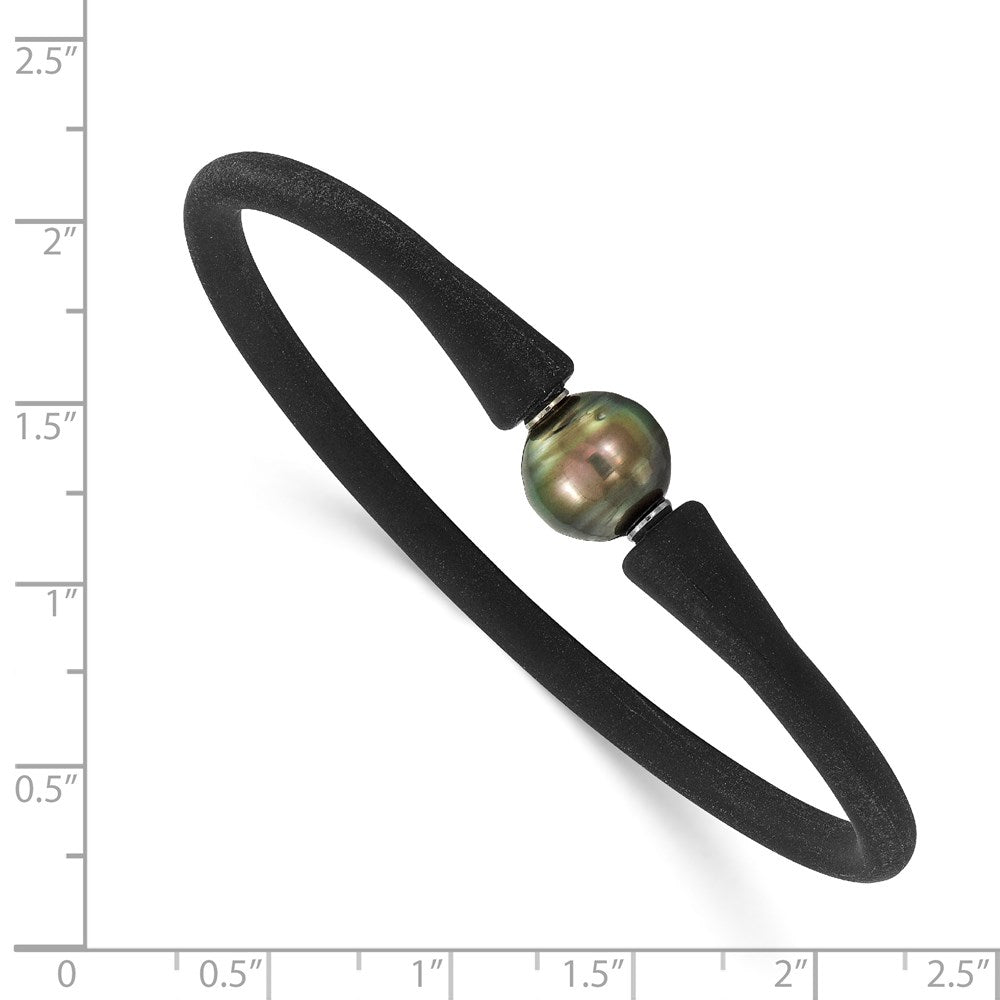 Chisel Stainless Steel 10-11mm Black Tahitian Pearl Black Silicone Bracelet with Hidden Clasp SRB1854