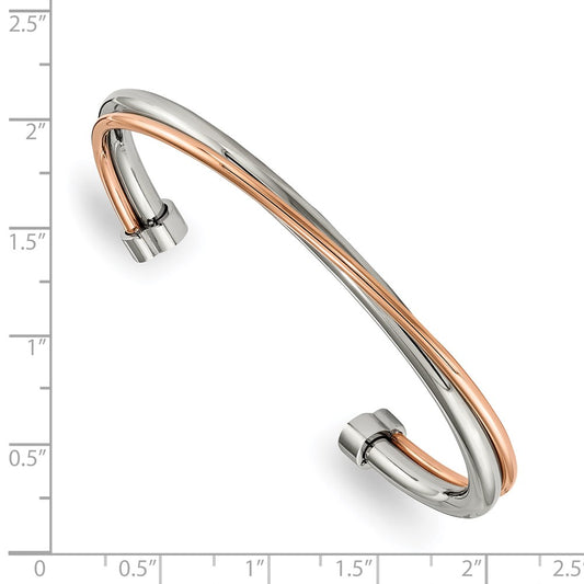 Chisel Stainless Steel Polished Rose IP-plated Twisted Cuff Bangle SRB1882