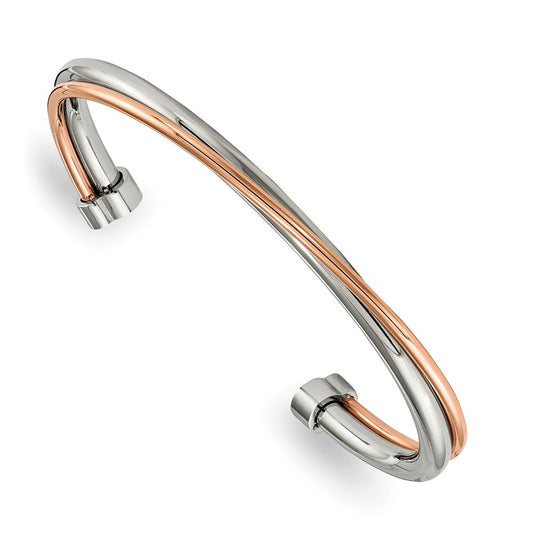 Chisel Stainless Steel Polished Rose IP-plated Twisted Cuff Bangle SRB1882