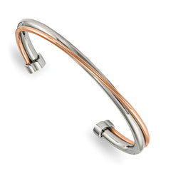Chisel Stainless Steel Polished Rose IP-plated Twisted Cuff Bangle SRB1882