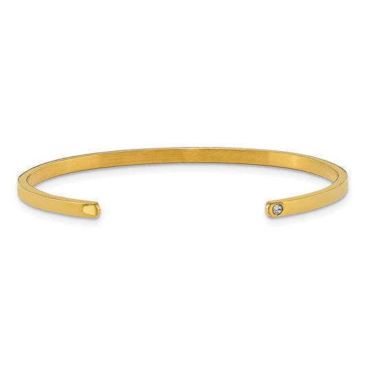Chisel Stainless Steel Polished and Enameled Yellow IP-plated with Crystal LOVE YOU TO THE MOON AND BACK 3mm Cuff Bangle SRB1896