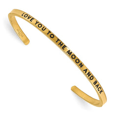 Chisel Stainless Steel Polished and Enameled Yellow IP-plated with Crystal LOVE YOU TO THE MOON AND BACK 3mm Cuff Bangle SRB1896