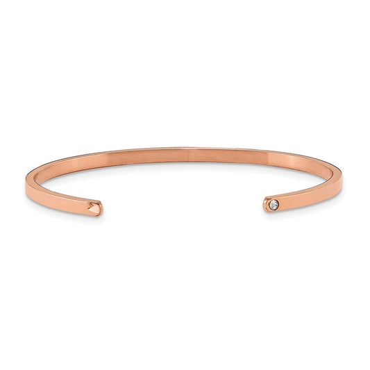 Chisel Stainless Steel Polished Rose IP-plated and Enamled with Crystal XOXOXO 3mm Cuff Bangle SRB1897