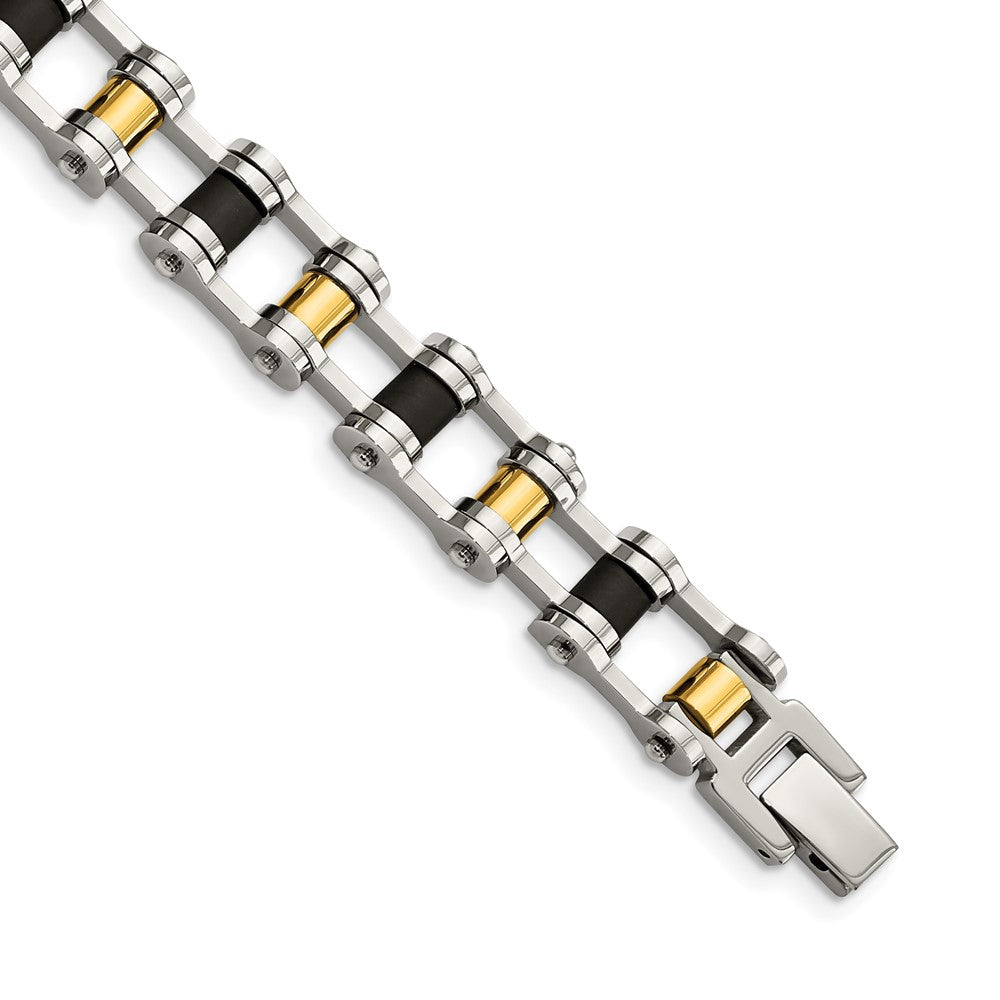 Chisel Stainless Steel Polished Yellow IP-plated with Black Rubber 8.75 inch Bracelet SRB190-8.75
