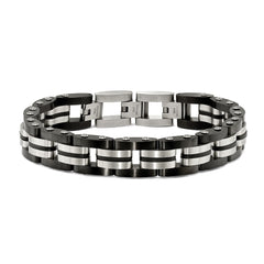 Chisel Stainless Steel Brushed with Black Rubber Inlay Black IP-plated Edges 8.25 inch Bracelet SRB1902-8.25