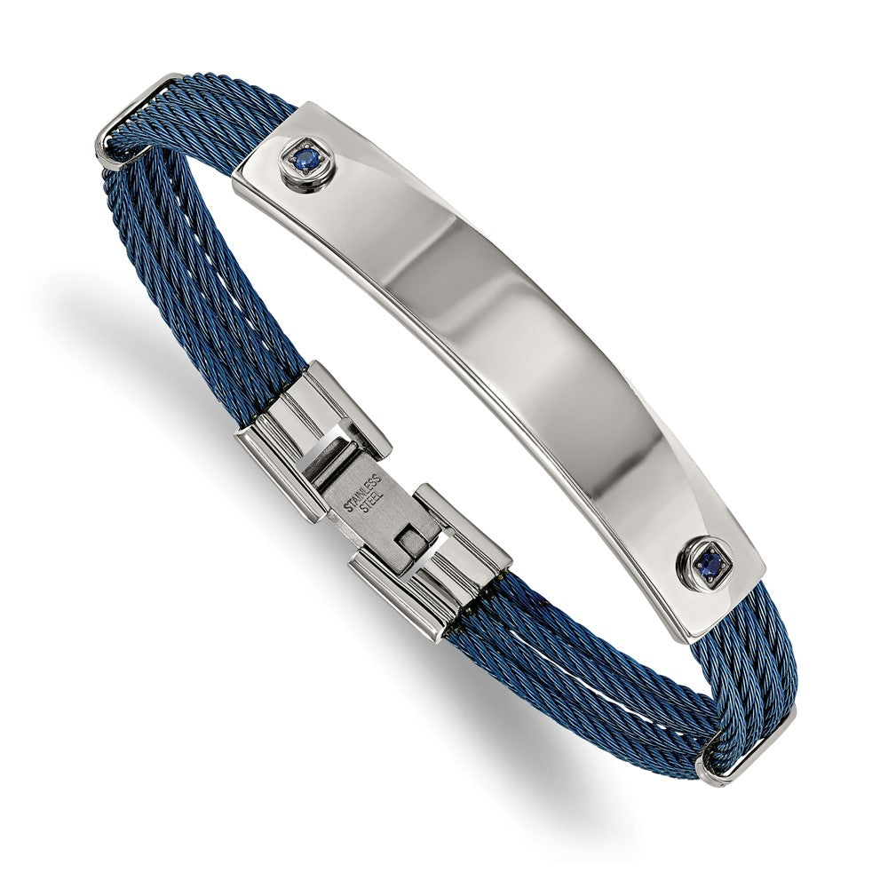 Chisel Stainless Steel Polished Blue IP-plated Cable with Blue CZ 7.25 inch ID Bracelet SRB1903-7.25
