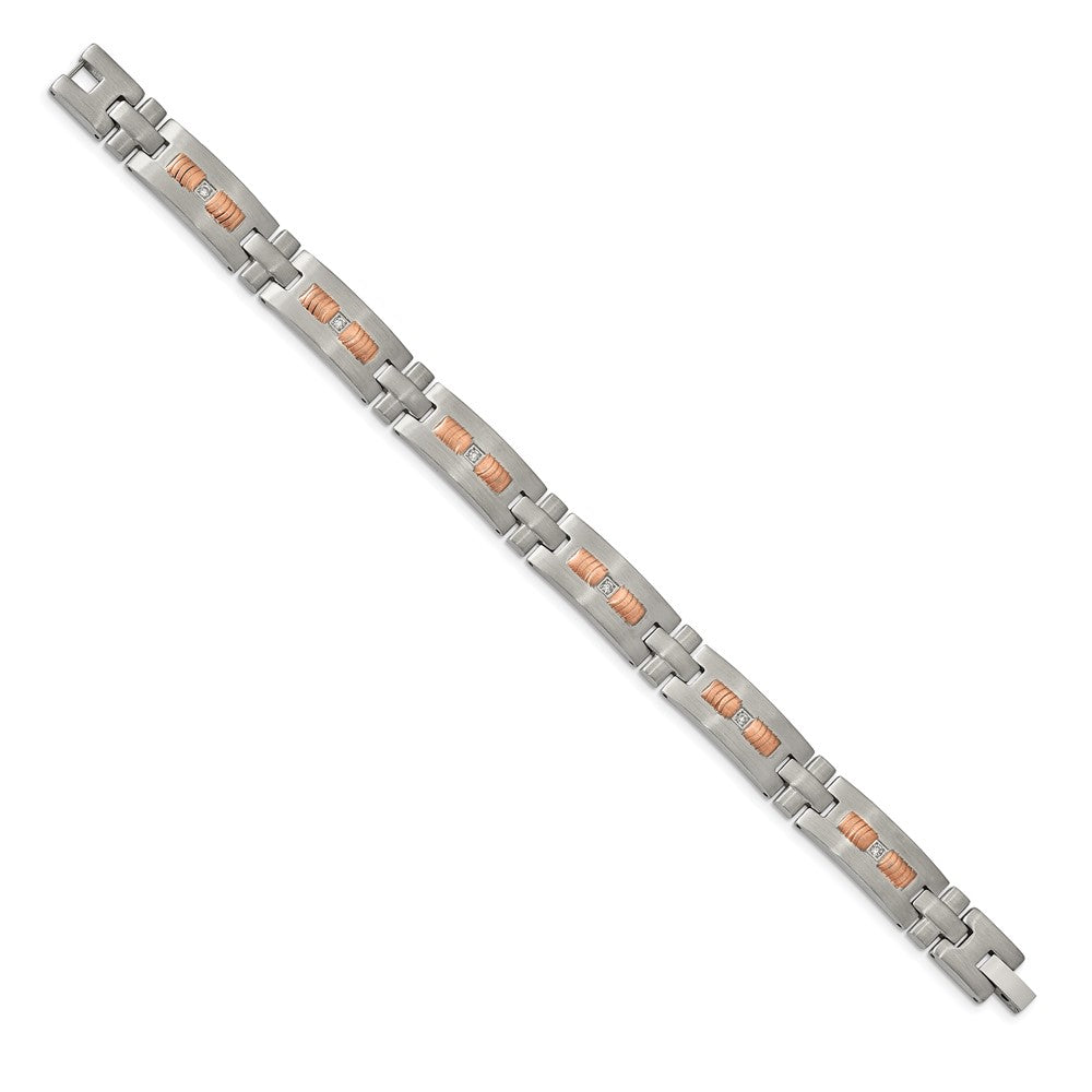 Chisel Stainless Steel Brushed and Textured Rose IP-plated with CZ 8.5 inch Link Bracelet SRB1906-8.5