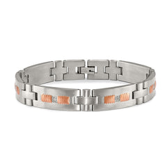 Chisel Stainless Steel Brushed and Textured Rose IP-plated with CZ 8.5 inch Link Bracelet SRB1906-8.5