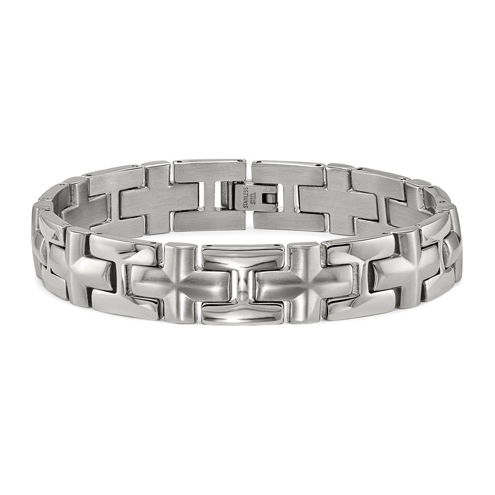 Chisel Stainless Steel Brushed and Polished 8.5 inch Cross Link Bracelet SRB1916-8.5