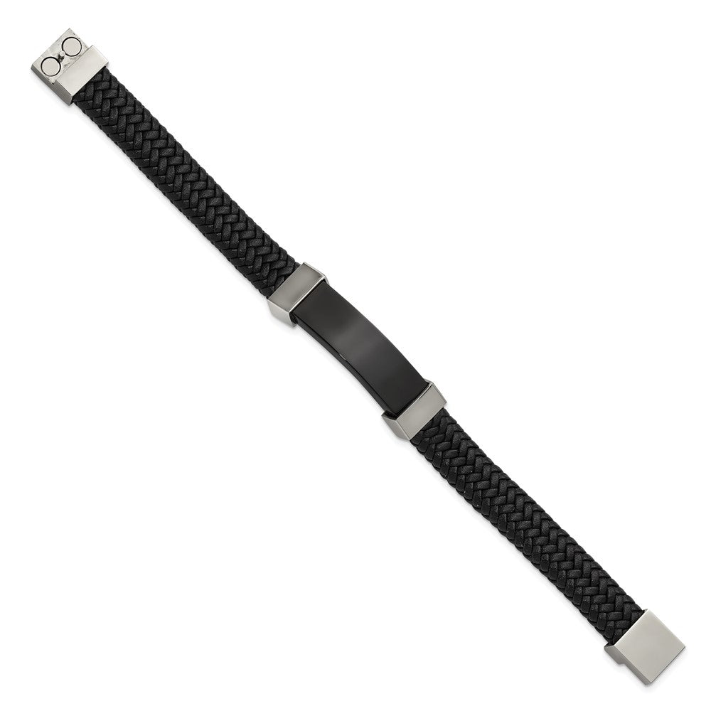 Chisel Stainless Steel Polished Black IP-plated Black Braided Leather 8.5 inch Bracelet SRB1920-8.5