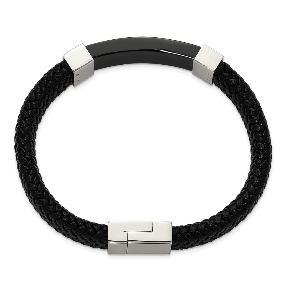 Chisel Stainless Steel Polished Black IP-plated Black Braided Leather 8.5 inch Bracelet SRB1920-8.5