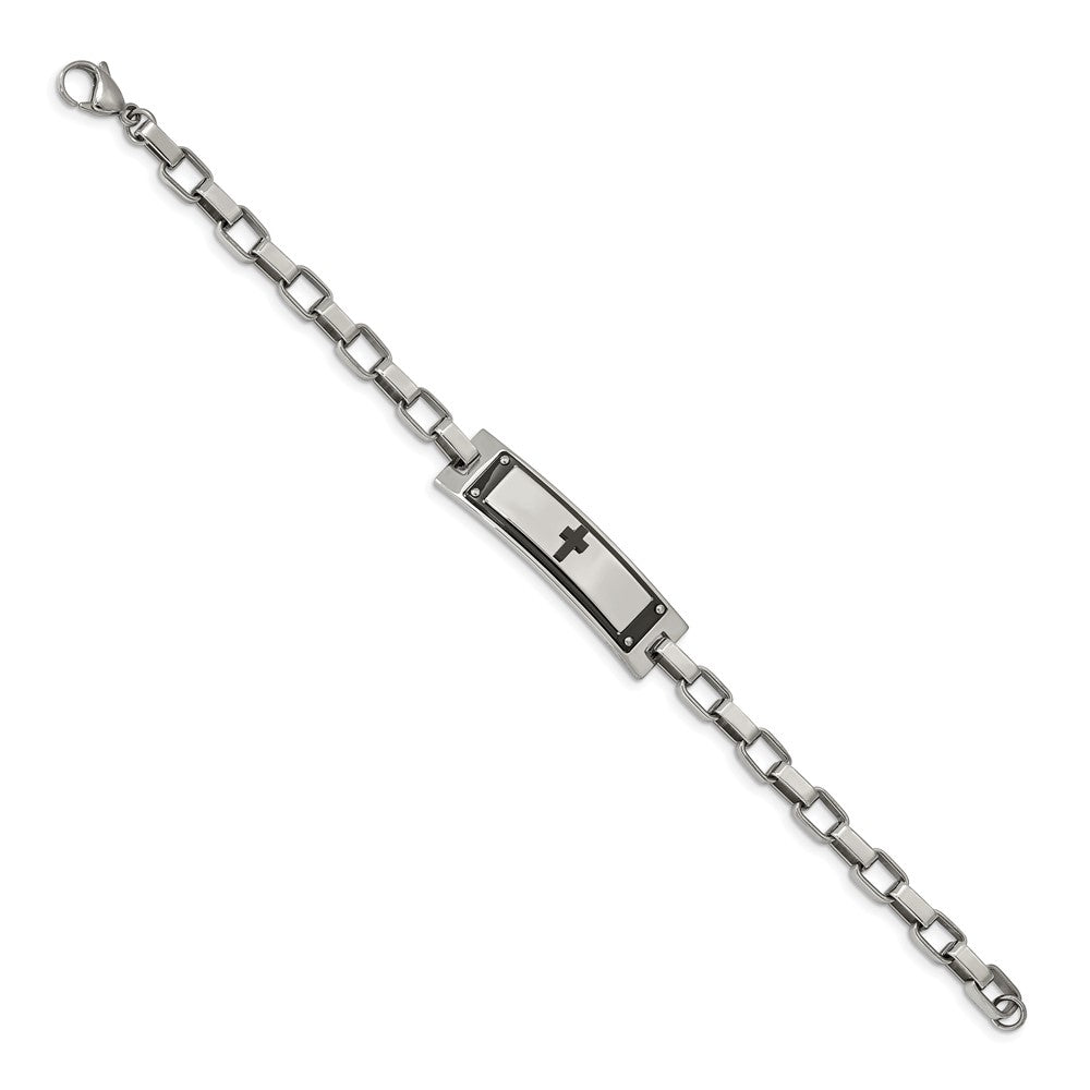 Chisel Stainless Steel Polished Black IP-plated Cross 8.5 inch ID Bracelet SRB1921-8.5