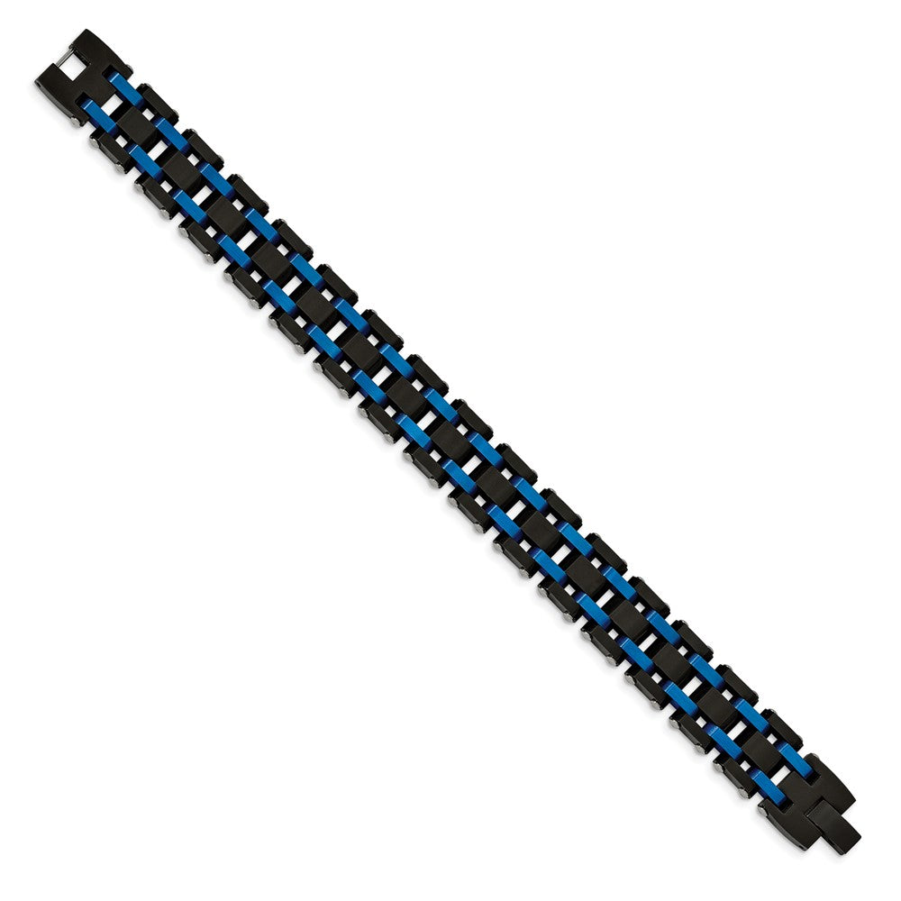 Chisel Stainless Steel Brushed and Polished Black and Blue IP-plated 8.5 inch Link Bracelet SRB1938-8.5