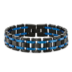 Chisel Stainless Steel Brushed and Polished Black and Blue IP-plated 8.5 inch Link Bracelet SRB1938-8.5