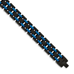 Chisel Stainless Steel Brushed and Polished Black and Blue IP-plated 8.5 inch Link Bracelet SRB1938-8.5