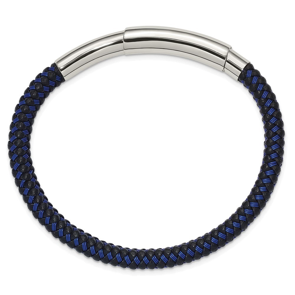 Chisel Stainless Steel Polished Blue Wire and Black Polyurethane Adjustable 7.75 to 8.25 inch Bracelet SRB1940