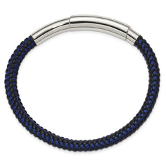 Chisel Stainless Steel Polished Blue Wire and Black Polyurethane Adjustable 7.75 to 8.25 inch Bracelet SRB1940