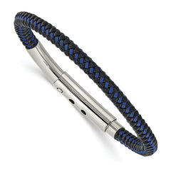 Chisel Stainless Steel Polished Blue Wire and Black Polyurethane Adjustable 7.75 to 8.25 inch Bracelet SRB1940