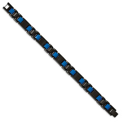Chisel Stainless Steel Brushed and Polished Black and Blue IP-plated 8.75 inch Link Bracelet SRB1954-8.75