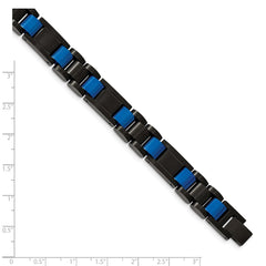 Chisel Stainless Steel Brushed and Polished Black and Blue IP-plated 8.75 inch Link Bracelet SRB1954-8.75