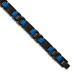 Chisel Stainless Steel Brushed and Polished Black and Blue IP-plated 8.75 inch Link Bracelet SRB1954-8.75