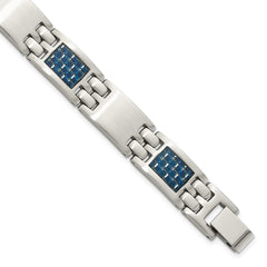 Chisel Stainless Steel Brushed with Blue Carbon Fiber Inlay 8.5 inch Link Bracelet SRB1995-8.5