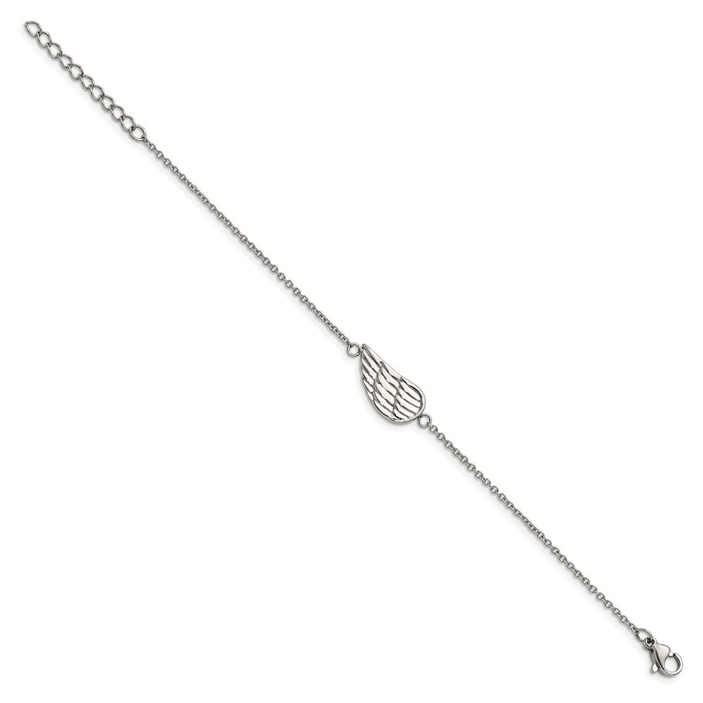 Chisel Stainless Steel Polished and Textured Angel Wing 6.25 inch Bracelet with 1.25 inch Extension SRB2104-6.25