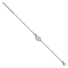 Chisel Stainless Steel Polished and Textured Angel Wing 6.25 inch Bracelet with 1.25 inch Extension SRB2104-6.25
