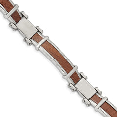 Chisel Stainless Steel Polished with Wood Inlay 8.25 inch Link Bracelet SRB2161-8.25