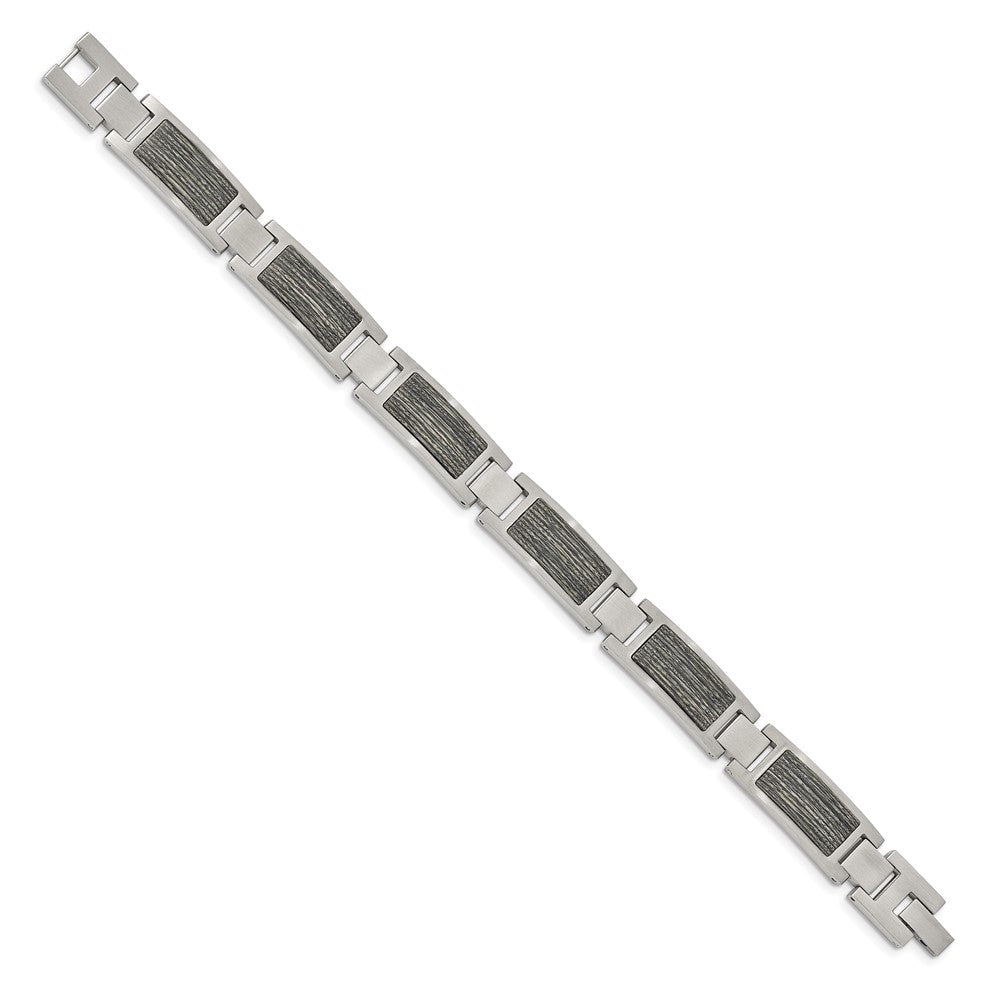 Chisel Stainless Steel Brushed with Grey Wood Inlay 8.75 inch Link Bracelet SRB2167-8.75